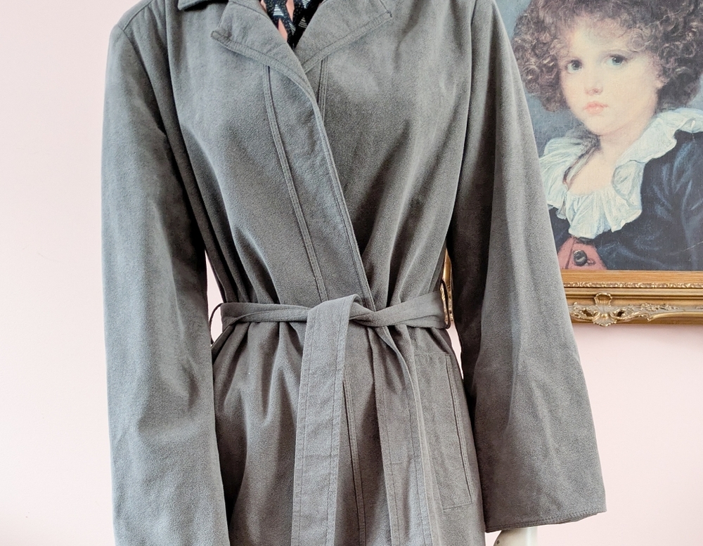Vintage HOLT RENFREW Ultrasuede grey Trench Coat
